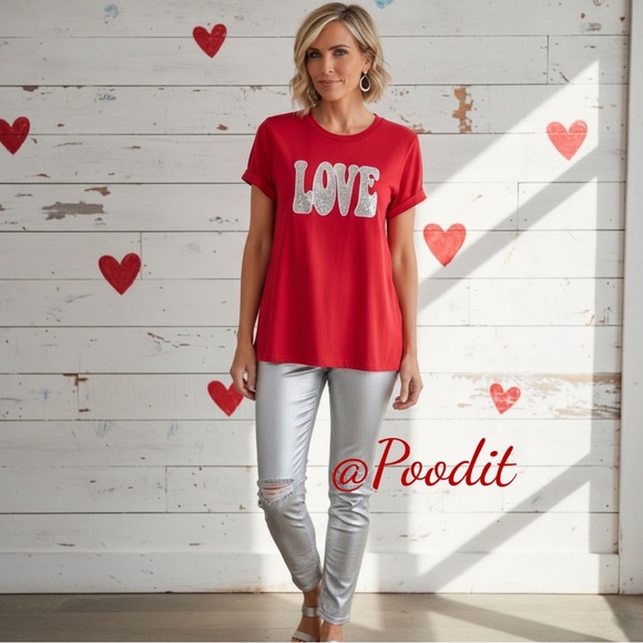 Sequin love tee S M L XL 2XL - Picture 2 of 7